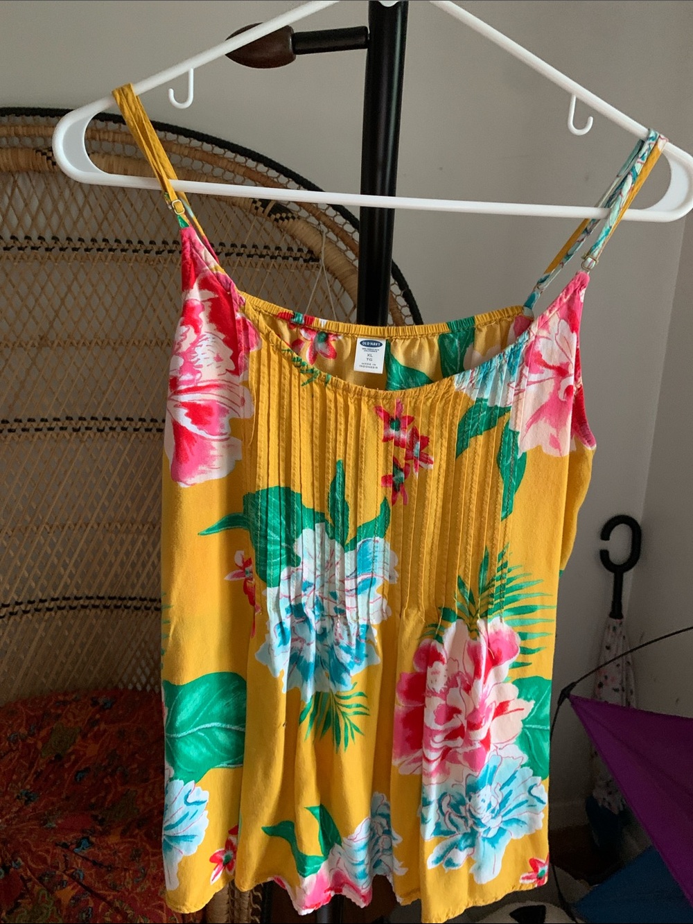 Old Navy Yellow Floral Tank with Mustard Cropped Cardigan